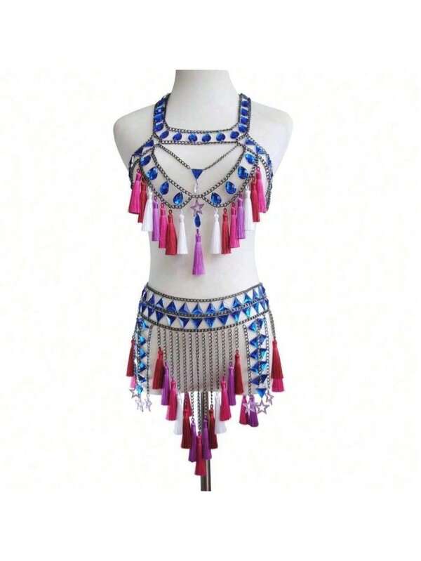 New Handmade Acrylic Tassel Waist Chain & Body Chain Set, For Women