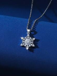 1 件时尚雪花吊坠项链，优雅百搭颈链，适合送给家人和朋友的圣诞礼物 - 銀色 - 查看 8