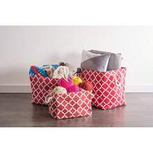 Contenedor de poliéster DII con asas, caja de almacenamiento de rejilla, grande y redonda, rosa - Herrumbre - Ver 10