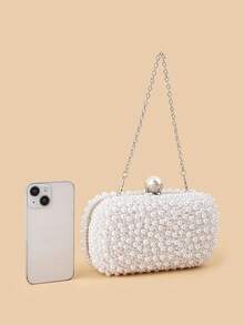 1 Piece Of Elegant And Luxurious Women's Exquisite Pearl Party Bag Clutch, Fashionable And Shiny Handbag, Suitable For Women's Party, Wedding, Dinner, Banquet Evening Bag, Suitable For Party Girls, Ladies, For Women, Very Suitable For Party, Wedding, Prom, Dinner/Banquet, The Best Gift For Women - trắng - Xem 7