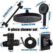 4 模式手持花洒套装，经典美式风格，配备高压方形雨淋花洒头和分水器，抛光 ABS 材质，全身覆盖，无需用电，花洒组合 - 黑色 - 查看 8