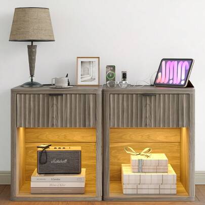 Yanosaku Review Suggestions Write With Generative AI Check For AI Text & Plagiarism Improve It Contemporary Nightstand With Charging Station, Spacious LED Nightstand Featuring Drawer And Storage Shelf, Adjustable Lighting Modes, Modern Wooden Nightstand Side Table And End Table For Bedroom And Living Room, Oak Finish.