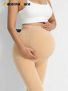 1 件孕妇打底裤，400 克厚保暖内衬，纯色，可调节腰部带纽扣，腹部支撑，适合孕早期、中期和晚期，时尚简约 - 彩色 - 查看 9