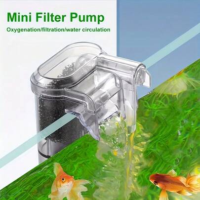 1 Bomba de filtro de acuario con alimentación USB Mini con diseño de cascada externa - Un filtro de acuario compacto para acuarios de agua dulce y salada, fácil de instalar, sin electricidad, duradero y portátil, adecuado para uso doméstico, oficina u exterior. Bomba de filtro de acuario, cascada doméstica, estética moderna, diseño transparente, sistema de filtración de acuario