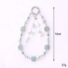Korean Style Iridescent Rose Short Phone Chain For Women, Elegant Bell Flower Pendant Bag Charm,  Handcrafted Multi-Purpose Hanging Accessory, Stylish Mobile & Purse Ornament, Fashionable Girly Daily Use Phone Strap - Mặt dây chuyền hoa kèn K4878 màu xanh đậm - Xem 4