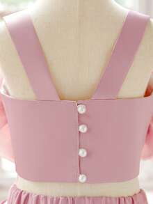 2pcs Young Girls Floral Decor Camisole Top And Skirt Set, Suitable For Birthday Party, Family Vacation, No Headband Included - Bụi hồng - Xem 9