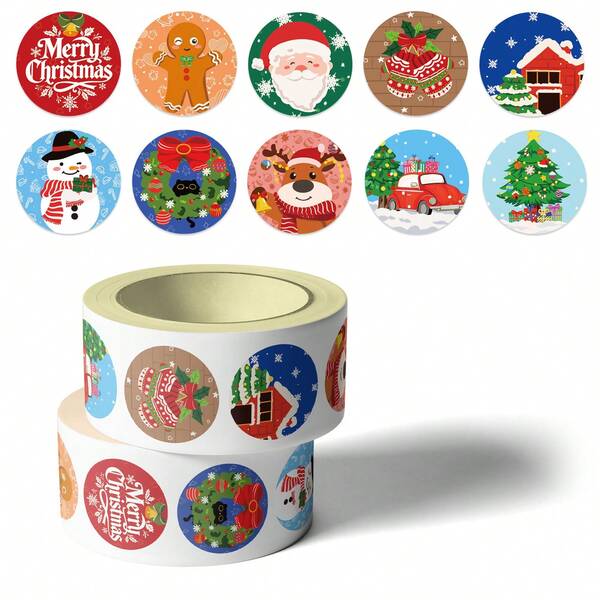 500pcs Christmas Roll Sticker ChristmasStickers Merry Christmas Stickers Cute Stickers Christmas Gift Holiday Stickers Vinyl Waterproof Stickers For Journaling Computer Scrapbook Luggage Water Bottle Phone
