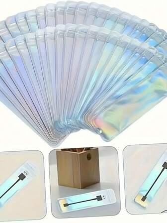 About 50/100pcs Vibrant Rainbow Laser Gift Pouches - Reusable Zippered PP Pouches With Holographic Iridescent Colors, Easy-Clean Storage For Pens, Makeup Brushes, Jewelry, Lip Gloss - Perfect For Everyday Use,Gifts For Women,Christmas Gifts,Gift Ideas For Women