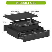 Yitahome Lift Top Coffee Table, High Glossy With LED Strip, Modern Wooden Rectangle Tea Table With 2 Drawers, Black -By GeoTower - Black - View 4