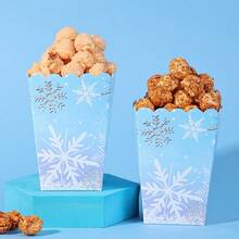 10pcs/20pcs/50pcs, Blue Snowflake Popcorn Box Snack, Winter Paper Popcorn Bucket For Winter Theme Party Movie Night Snowflakes Theme Birthday Party Decor Supplies,Disposable Food Container,Candy Snack Container For Christmas Party Gifts, Bulk Winter Snowflake Popcorn Box & Christmas Bucket,Frozen Theme Snack Box - 藍色 - 查看 1