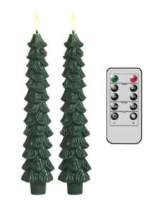 5支圣诞树造型无焰锥形蜡烛，带遥控定时器，3D火焰效果绿色LED烛台，营造圣诞家居氛围 - 綠色 - 查看 15