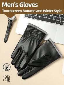 1 par de guantes cálidos para hombre para otoño/invierno, forrados térmicos, material de PU, con dedos compatibles con pantalla táctil, adecuados para ciclismo al aire libre, conducción, uso diario - Estilo F - Ver 13
