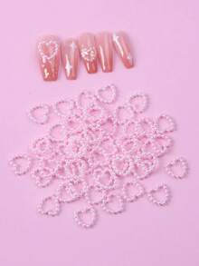 50 Peças de Ornamentos de Unha em Forma de Coração com Pérolas, Decorações de Arte de Unha 3D com Pérolas, Ornamentos de Unha Fofos, Suprimentos de Arte de Unha para o Dia dos Namorados, Artesanato de Unha com Pérolas em Forma de Coração Vazado Rosa e Branco, Decorações de Unha