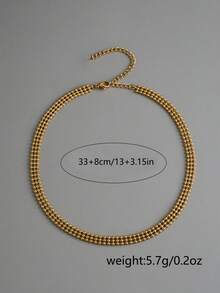 Nooxian 1 件不锈钢空心串珠项链，时尚女士短款颈链，百搭日常佩戴配饰 - 金黃色 - 查看 7