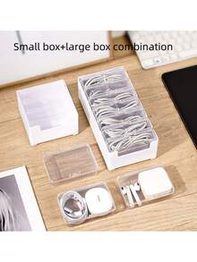 Multi-Purpose Mini Cable Management Box, Plastic Cable Organizer Box With Multiple Compartments To Store Data Cables, Chargers And Adapters - Multicolor - View 6