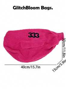 时尚大容量羊羔绒刺绣拉链多口袋斜挎包 - 玫紅色 - 查看 4