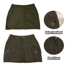Women's Cargo Skirt With Star Rhinestone Shine - 橄欖綠 - 查看 6