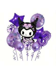 مجموعة إعداد المشهد مع بالونات مطبوعة بنجمة خماسية الأضلاع وشخصية كورومي من سانريو لحفلة عيد الميلاد المثالية والمفاجئة