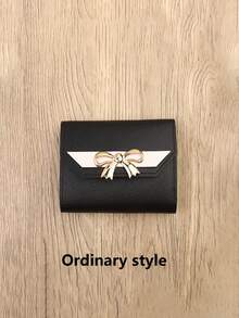 Fashion Short Wallet Hit Color Women Bowknot Hasp Purse Multiple Card Slots Front Pocket Wallets Bowknot Decor Short Wallet Cute Foldable Credit Card Holder Clutch Coin Purse With Multi Card Slots For Women Wallet Mini Wallet Purse Wallet Wristlet Wallet Coin Wallet