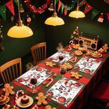 1 Stück/4 Stücke/6 Stücke/100 Stücke Freude auf der Welt Schneemann Muster Tischset, maschinenwaschbar rechteckiges Polyester Tischset, Tischschutz, wärmeisolierendes Tischset, Restaurant Tischdekoration, Party Zubehör, Weihnachtsdekoration, Geschenkidee