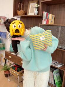 1个装毛绒保暖羊羔绒化妆包，横条纹防水，波浪点图案，女士化妆包，小巧收纳化妆盒，女士旅行包，铅笔盒，日常大容量化妆刷旅行洗漱包，化妆包，旅行必备，情人节礼物，房间装饰，钱包必备，女士化妆包，钱包必备物品，邮轮必备，设计师手提包，基础款，梳妆台必备，房间，可爱化妆包 - 黃色 - 查看 3