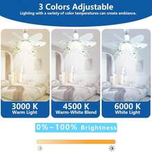 1pc Multifunctional E26/E27 Smart Socket Ceiling Fan, Noiseless Ceiling Fans Dimmable LED Lights, Small Light Bulb/Ceiling Fan, Easy Install, Ideal For Bathroom, Bedroom, Kitchen, Living Room - 白色 - 查看 6