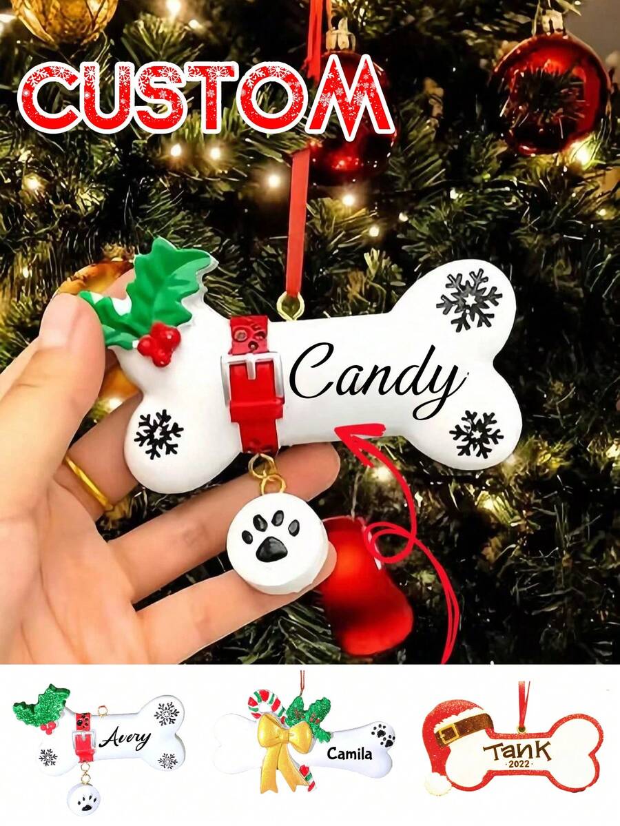 1 pezzo Decorazioni natalizie personalizzate - Decorazioni natalizie personalizzate a forma di osso per cani con nomi, decorazioni per alberi di Natale, decorazioni natalizie, regali di Natale per mamma, papà, animali domestici, amici, regali per donne, amicizia, decorazioni natalizie personalizzate per la famiglia