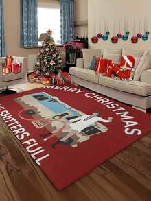Anti-Slip "Merry Christmas Shitters Full" Doormat - Cousin Eddie Theme, Festive Red With Holiday Decor, Machine Washable Polyester, Suitable For Living Room, Bedroom And Outdoor Spaces, Christmas Doormat Kitchen Rug