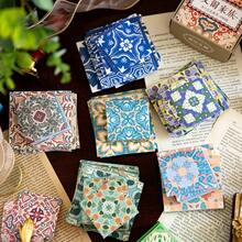 100pcs/Pack Vintage Floral Tile Stickers, Creative Aesthetic Stickers, DIY Decorative Collage Craft Materials, Holiday Gifts, Personalized Scrapbooking School Supplies Scrapbook Supplies Stationery - Red - View 3