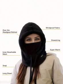 1件装冬季耳颈保暖帽，女士保暖内衬帽，滑雪面罩，涤纶针织全头颈保暖帽，男女通用，轻便，女士帽子组合，女士针织帽，女士冬季帽子情人节礼物 - 彩色 - 查看 12