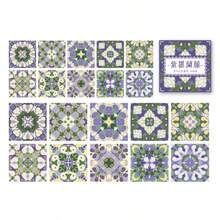 100 件/包复古花卉瓷砖贴纸、创意美学贴纸、DIY 装饰拼贴工艺材料、节日礼物、个性化剪贴簿学校用品 - 紫色 - 查看 10