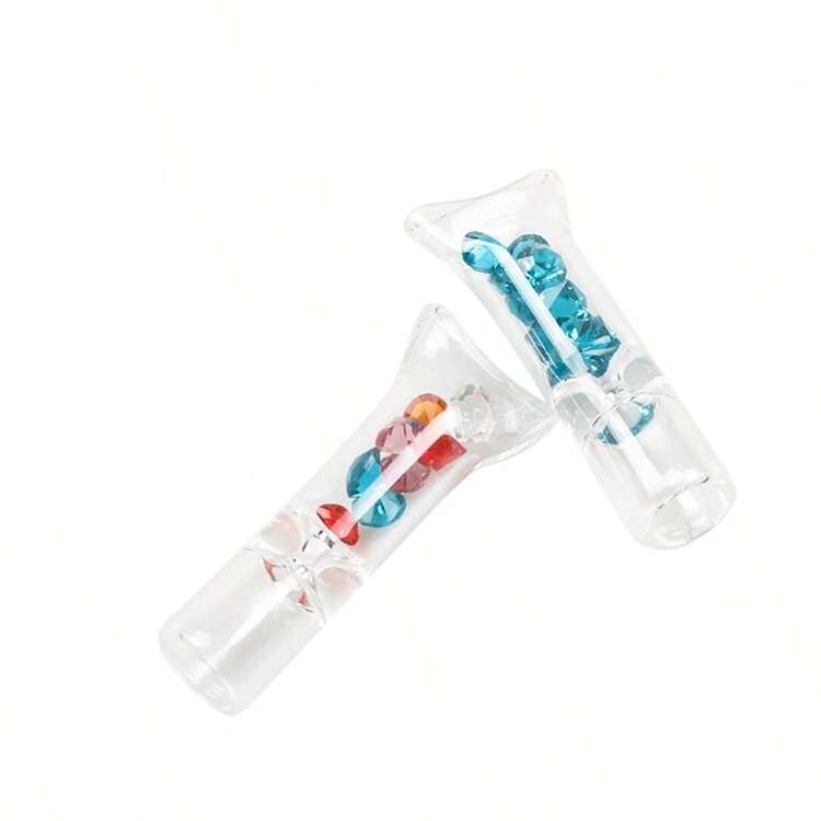 2 piezas Boquilla de vidrio única con filtro resistente - Accesorio de fumar de vidrio higiénico y reutilizable - Regalo perfecto para reuniones al aire libre, viajes y entusiastas del tabaco - Multicolor - Añade 9