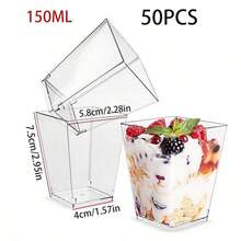 80 60ml/150ml Transparent Mousse Cups, Square Plastic Dessert Cups, Cake Ice Cream Pudding Cups, Perfect For Birthdays, Parties, Wedding Banquets, And Decorations - White - View 17