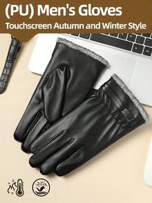 1 par de guantes cálidos para hombre para otoño/invierno, forrados térmicos, material de PU, con dedos compatibles con pantalla táctil, adecuados para ciclismo al aire libre, conducción, uso diario - Estilo F - Ver 14