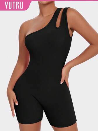  VUTRU 一件不对称镂空罗纹针织运动连体裤瑜伽工作室健身房日常夏季