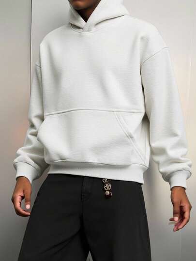 Men's Thermal Lined Hooded Sweatshirt, Patchwork Design, Large Pockets, Suitable For Sports, Fitness, Running, Casual Wear