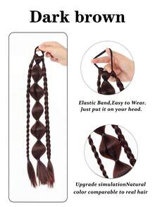 1 件装合成儿童马尾辫长直发自然泡泡辫马尾假发带橡皮筋自然时尚 - 彩色 - 查看 11