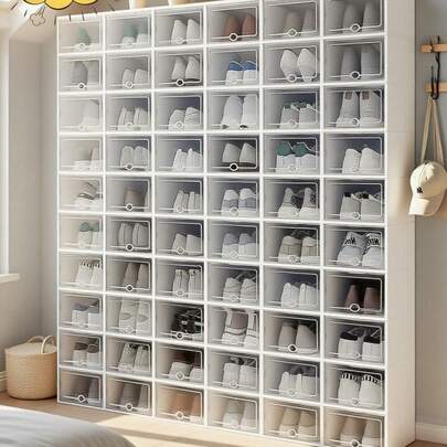 StyleTribe 6/14 Piezas Cajas de Zapatos Transparentes con Tapa -Zapatos Transparentes - Organizadores Apilables para Clóset, Ahorrador de Espacio Antipolvo | Fácil Armado, Plástico Duradero | Incluye Separadores para Tacones/Botas/Tenis, Se Pueden Usar como Cajas de Zapatos en Miniatura para Dormitorio, Casa, Entrada, Pasillo, Artículos de Sala de Estar, Organización y Almacenamiento en el Hogar