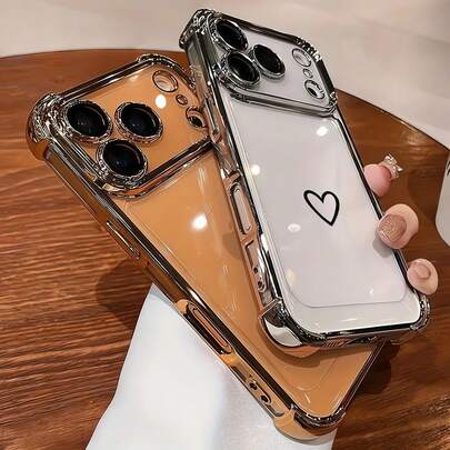 Luxury Heart-Shaped Shockproof 1pc Luxury Fashion Shockproof Heart-Shaped Camera Lens Protective Phone Case Compatible With Apple 6/7/8/X/XS/XR/11/12/13/14/15/16/16E/17/17PM, Compatible With Galaxy S22/23/24/25/S24 FE/S25 EDGE, A04/05/06/A14/A15/A16/A24/A25/A34, Compatible With Redmi Note 7/8/9/10/11/12/13, Compatible With Redmi 9/10/12/13C Birthday Gift