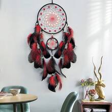 1pc Handmade Glow-In-The-Dark Dream Catcher, Luminous Wall Decor, Creative Fluorescent Bead Home Decoration, Christmas Ornament, Artificial Feather Hanging Accessory - Multicolor - View 17