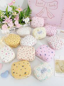1 Pc Mini Floral Print Coin Purse Cute Cherry Pattern Makeup Pouch Portable Lipstick Storage Bag Soft Fabric Sanitary Pad Storage Bag Girly Wallet Purse Foam Quilted Make Up Bag Small Items Organizer Bag Charger Organizer Bag Headphone Organizer Bag Pink Bow Knot Travel Cosmetics Bag Mini Bag Coin Purse Napkin Pouch For Girl Purse Essentials Perfect Gift For Back To School Birthday Gifts Gifts Dorm Supplies School Supplies