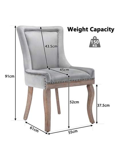 Luxurious Dining Stoel (Kitchen Chair, Living Room Pieces), Upholstered Nailhead Solid Wood Legs, Fluwelen Upholstery, Grijs view 10