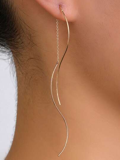 1 par de brincos longos e elegantes com franjas em formato de onda S, minimalistas e femininos, perfeitos para o dia a dia, festas e ocasiões especiais.