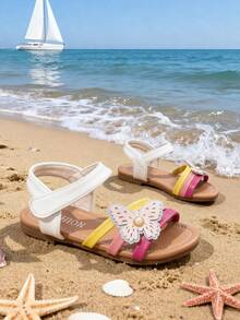 优雅的女童鞋，花童鞋，蝴蝶装饰，儿童平底沙滩凉鞋，彩色条纹，可爱迷人，脚感舒适 - 彩色 - 查看 6