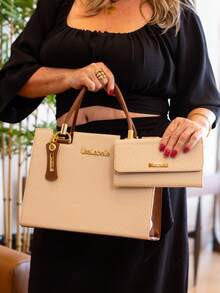 Handbag And Crossbody Kit With Adjustable Strap, Tote Shoulder Bag, New Model With Wallet - 巧克力棕 - 查看 3