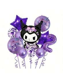 مجموعة إعداد المشهد مع بالونات مطبوعة بنجمة خماسية الأضلاع وشخصية كورومي من سانريو لحفلة عيد الميلاد المثالية والمفاجئة