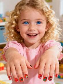 1 盒圣诞节 12 件指甲、按压指甲、可爱圣诞老人雪人假指甲、儿童指甲贴纸、指甲贴、彩色指甲贴纸、派对玩具、圣诞礼物。