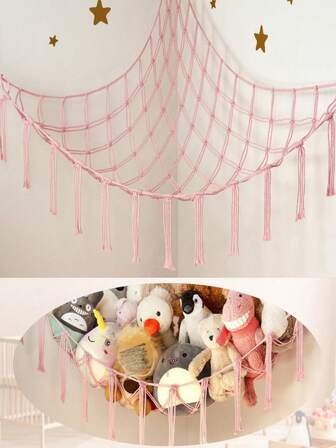 Large Plush Doll Storage Hammock - Pink Girly Room Decor - Hanging Plush Doll Organizer - Boho Dorm Bedroom Decor, Christmas Decor, Christmas Gift, Christmas Home Decor