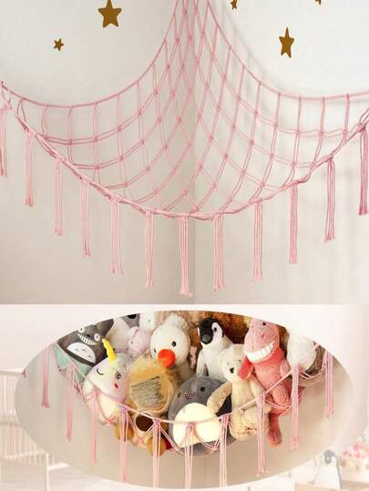 1/2/4/8pcs Large Plush Doll Storage Hammock Corner Net - Pink Girl Room Decor - Hanging Doll Storage Plush Doll Organizer - Bohemian Style Dorm Bedroom Decor Aesthetic, Christmas Decor, Christmas Gift, Christmas Home Decor