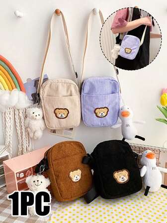 Multiple Colors Available Zipper Crossbody Bag,Paired With Cute Teddy Bears,Creative Pattern Design,Simple Solid Color Phone Bag ,Women's Travel Shoulder Bag,Suitable For Daily Casual Use,For Casual Everyday Use,Personalized Slanted Phone Bag, Women's Travel Shoulder Bag, Perfect Holiday Gift For Halloween, Christmas,Birthday Gift